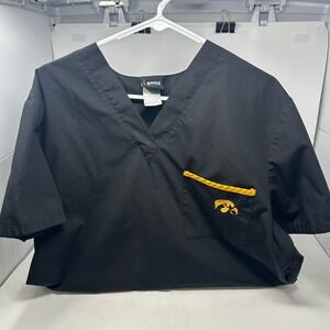Scrub Dudz Scrub Top Men M Black Iowa Hawkeyes V-Neck Embroidered Logo Pocket